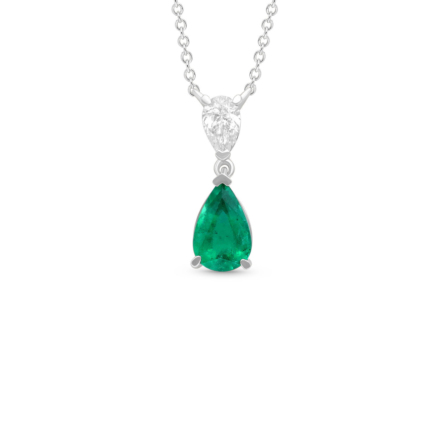 Sabel Collection White Gold Pear Shape Emerald and Diamond Pendant